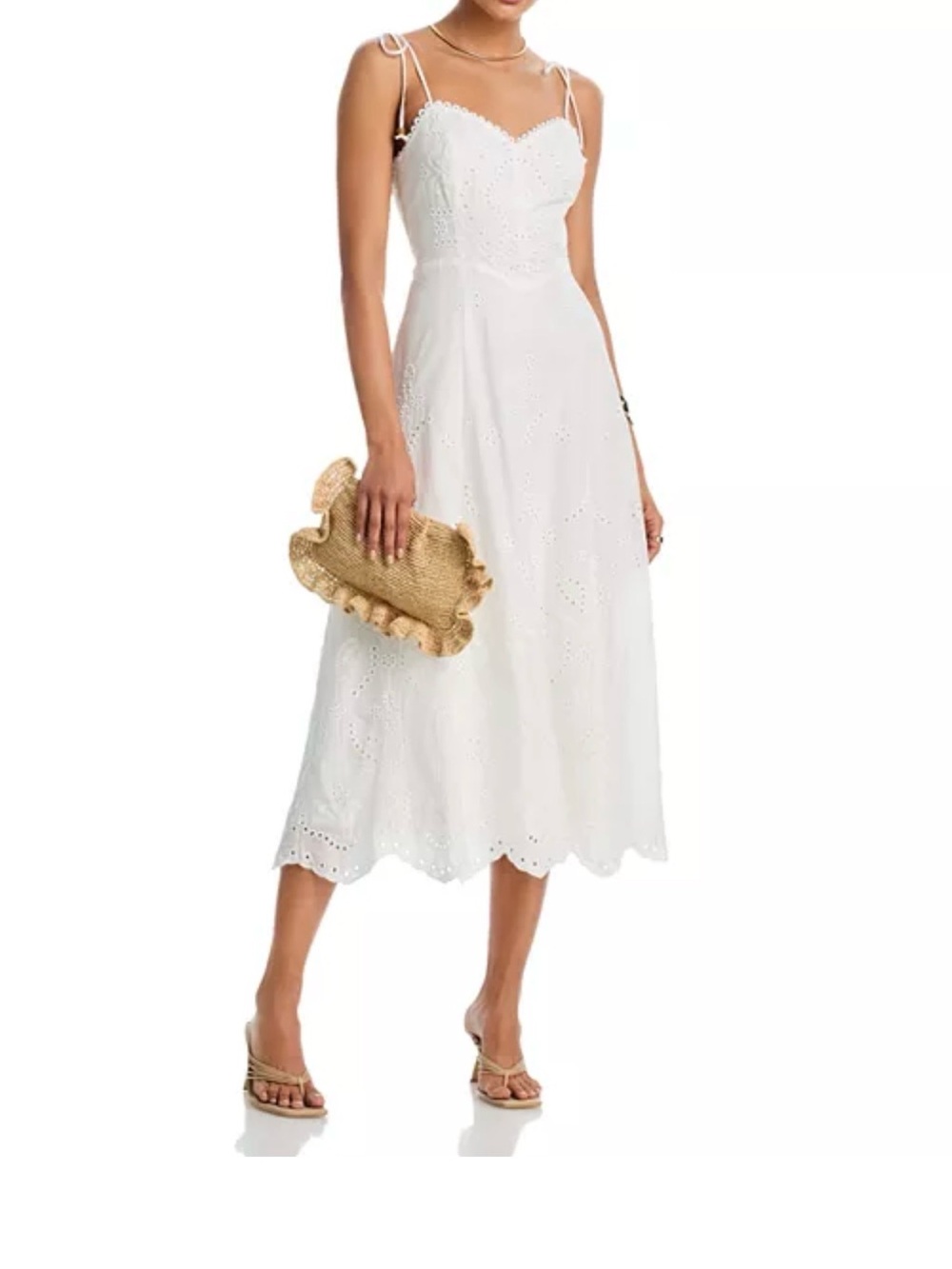 AQUA Eyelet Sweetheart Midi Dress